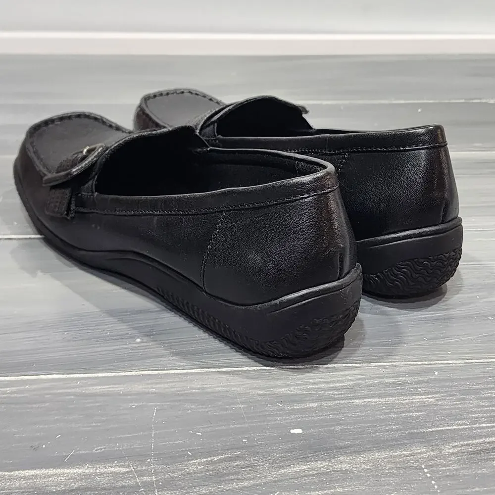 Walking Cradle Leather Loafers Comfort Shoes Black‎ Size 9 B Buckle Detail